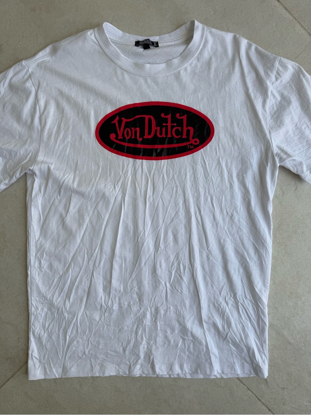 Von Dutch White Short Sleeve Tee with Red and Black Logo